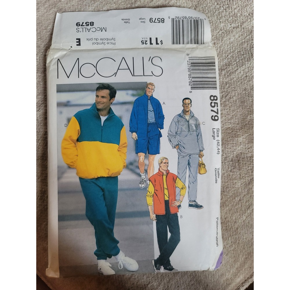 McCall's 8579 Men's Sportswear Sewing Pattern Size Large‎ Jacket Pants Shorts